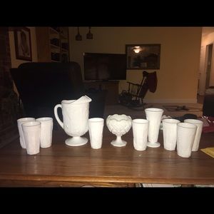 Indiana Colony Harvest Milk Glass Pitcher Set